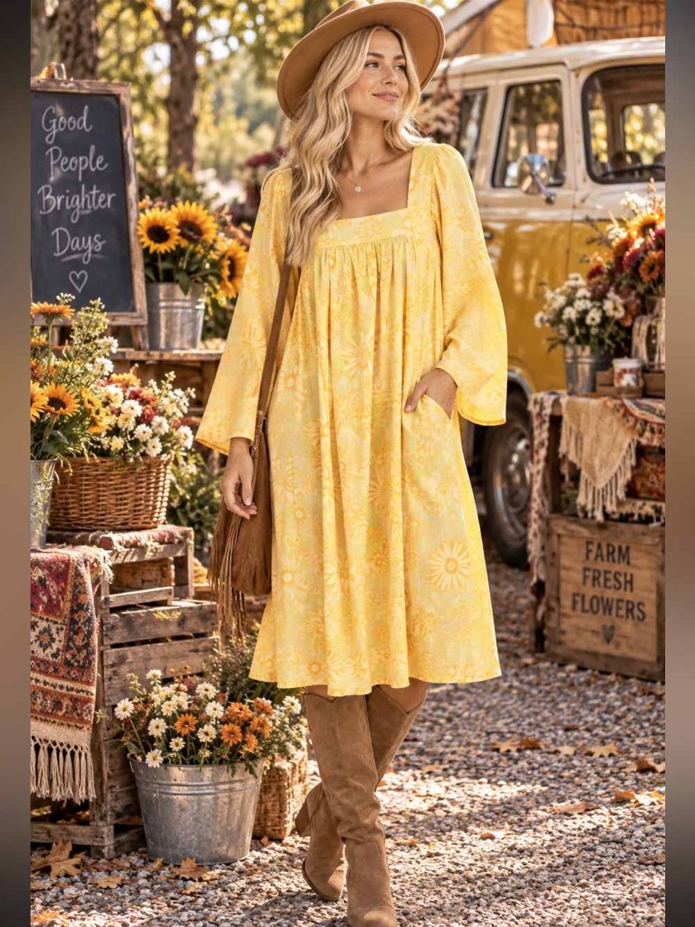 NWT ModCloth retro Yellow Floral Maxi Dress